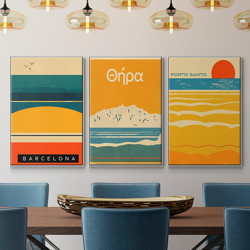 Summer Abroad I 3 pièces, H 24 po x l 48 po x P 2 po, Cadre blanc