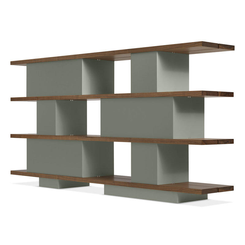 Happy Day Bookcase, Walnut/Gray Green, (4 Shelves) 41" H x 81" W x 14" D