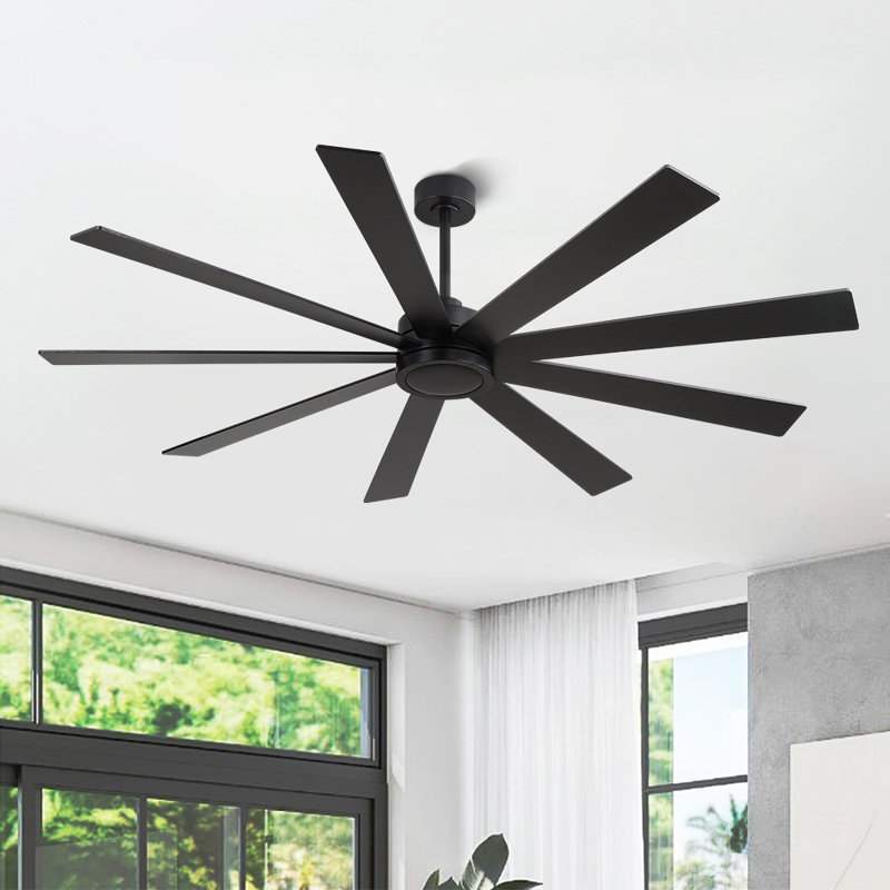 Ventilateur de plafond intérieur avec télécommande, 9 pales en contreplaqué, 72", Noir, noir, noir, noir
