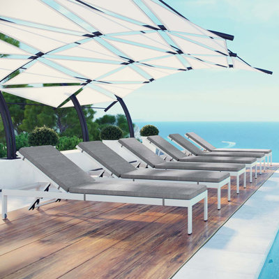 Shore Outdoor Patio Aluminum Cushioned Chaise Sun Loungers