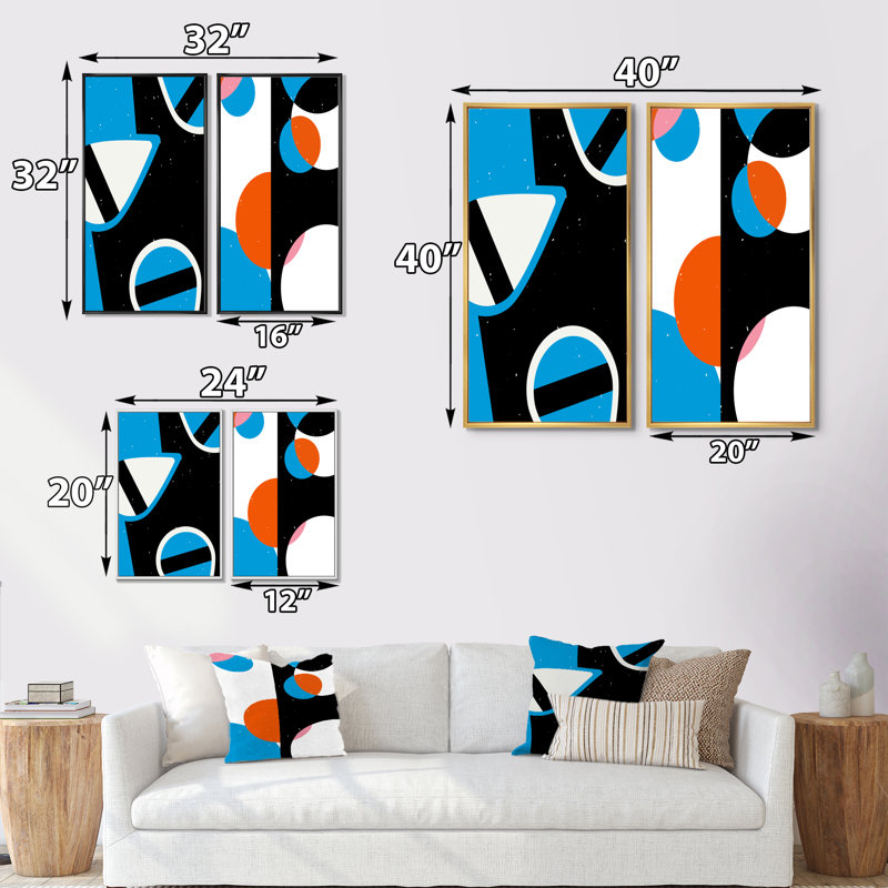 «Retro Abstract Minimal Colorful Geometrics XIII», ensemble de 2 reproductions, H 32 po x l 32 po x P 1 po, Cadre brun