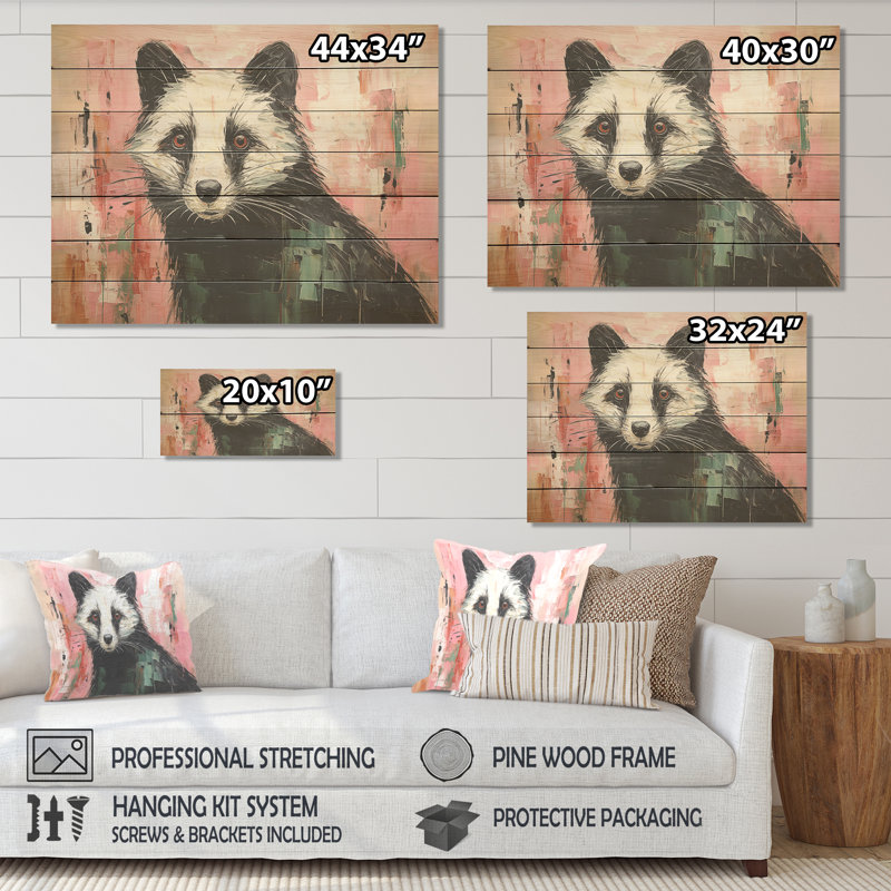 «Playful Black Skunk On» - animal Skunk sur bois, H 10 po x l 20 po