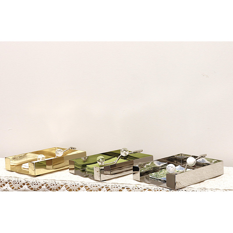 Tissue Holder Silver With Ball - 9"L, Silver/Marble