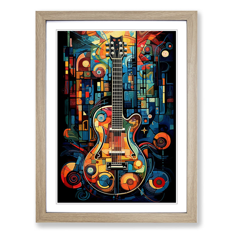 Guitar Futurism Art - Framed Print, Oak Framed, 46cm H x 34cm W