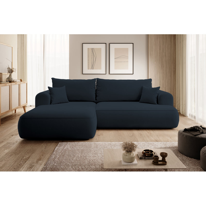 Alija 3 Seater Velvet Sofa & Chaise, Left Hand Facing, Dark Blue