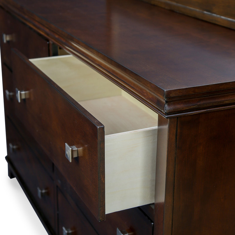 Commode double l 6 po à 6 tiroirs avec miroir Tussey, Brun clair