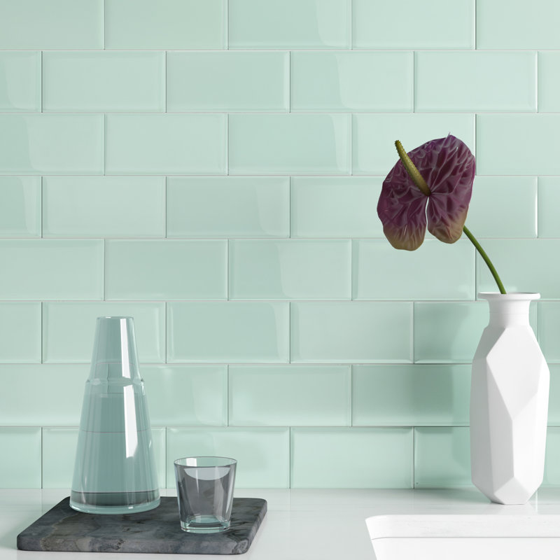 Lucid 3'' x 6" Glass Subway Wall Tile (32 pieces 4 sq.ft./Box), Seafoam