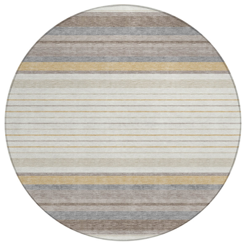 Machine Washable Indoor/Outdoor Drennen ACN2330 Stripes Rug, Round 8'