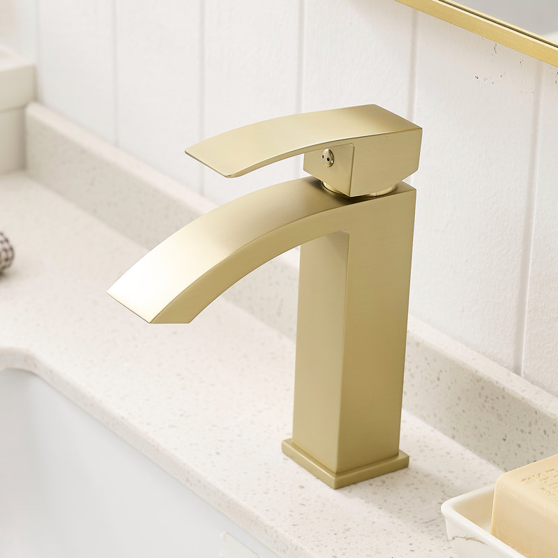 Geometric Shaped Brushed Gold Faucet - Contemporary Bathroom Tap Single Hole Deck-Mounted For, Brushed Gold