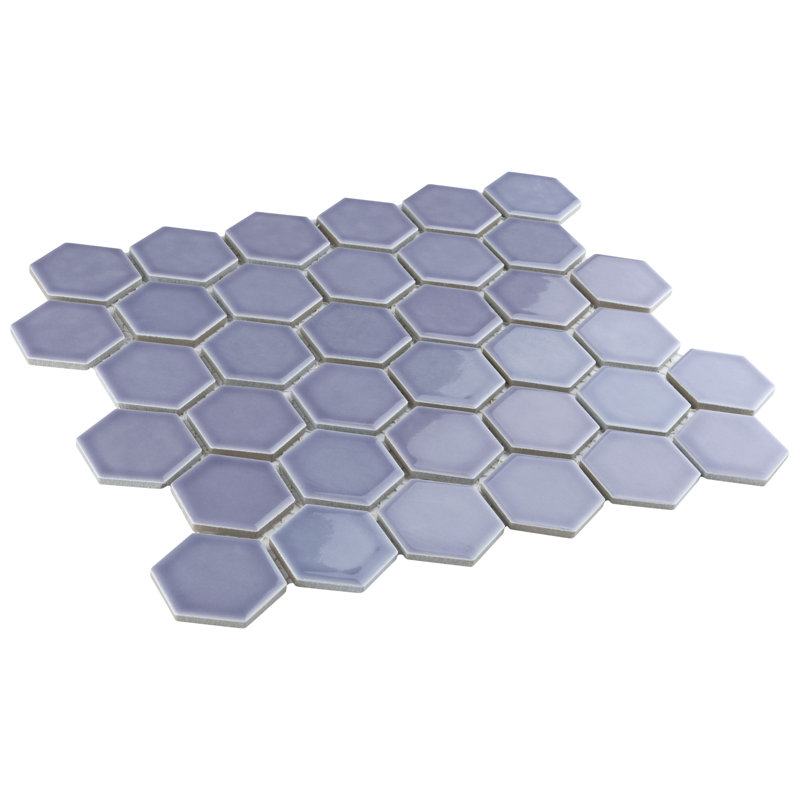 Hudson Due 2" X 2" Hex Porcelain Mosaic Floor and Wall Tile, Lavender