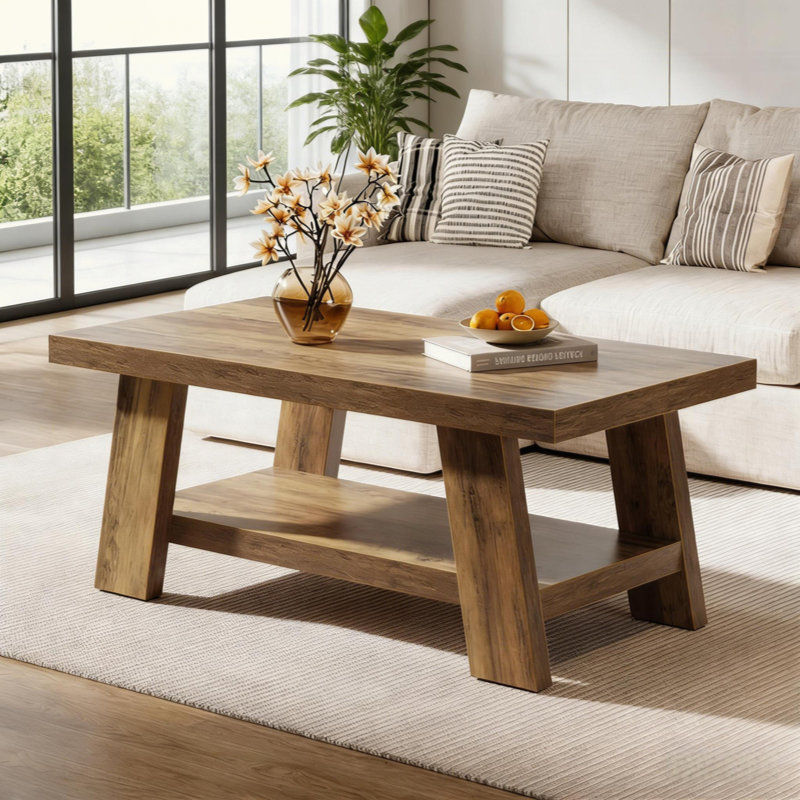 Ensemble de table basse et de thé rustique à 2 niveaux pour le salon, table centrale spacieuse | Idée de cadeau, Brun