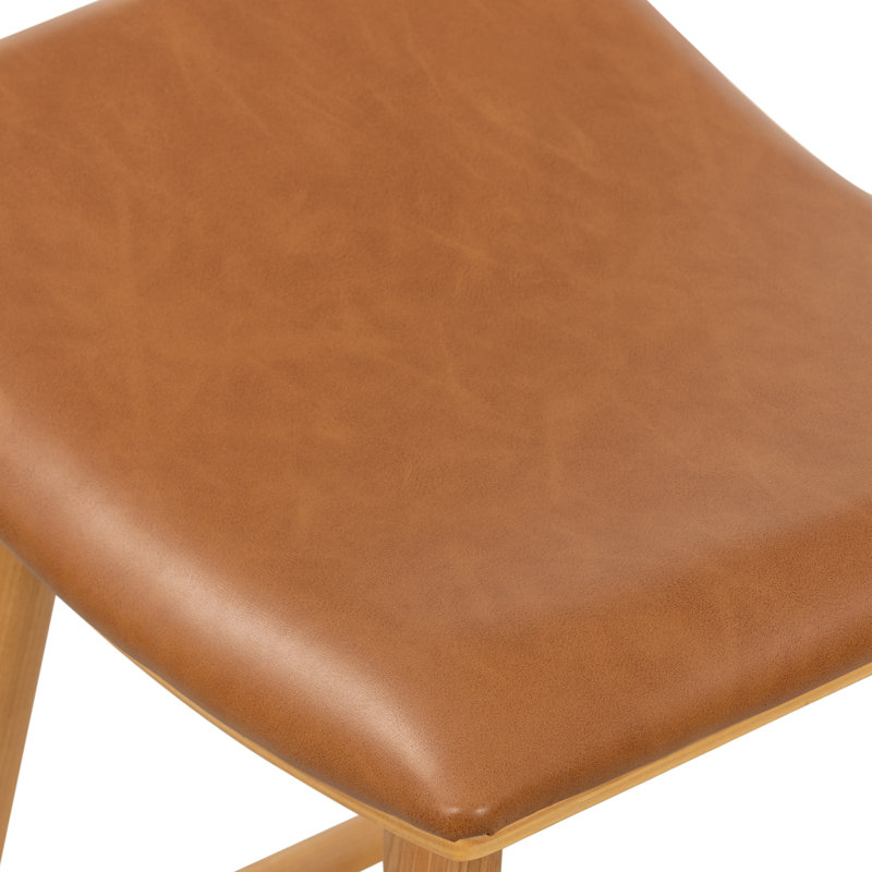 Schaeffer Solid Wood Stool, Counter Stool (26" Seat Height), Faux Leather - Sierra Butterscotch/Smoked Natural