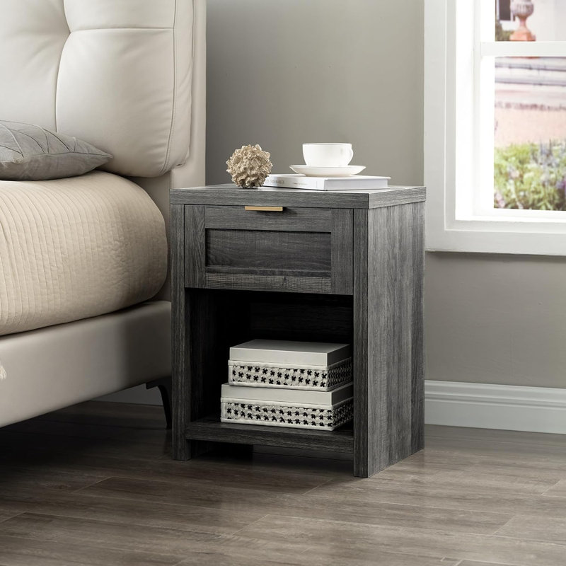 Allenside 16.9'' W 1-Drawer Manufactured Wood Nightstand, Midnight Oak