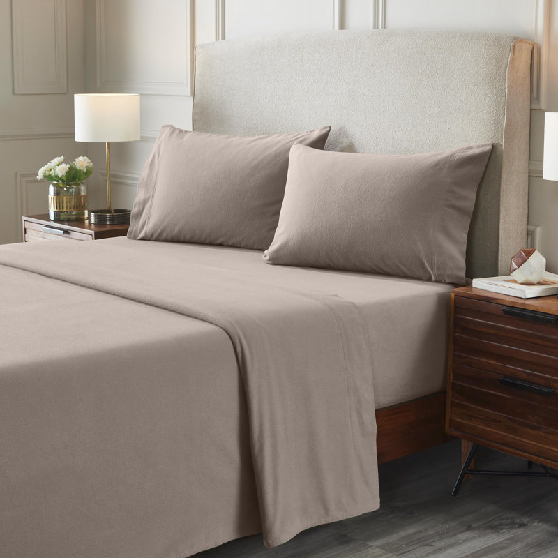 Ensemble de draps 100% flanelle de coton Blue Nile Mills, Gris, Ensemble de draps très grand californien avec 2 t