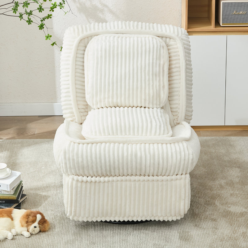 360 Swivel Rocker Glider Recliner, Corduroy, White, White