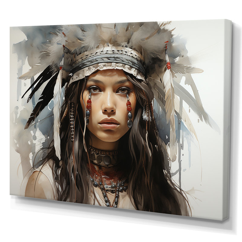 Native Sioux Woman Portrait - Art mural américain encadré, H 24 po x l 32 po x P 1 po, Toile tendue