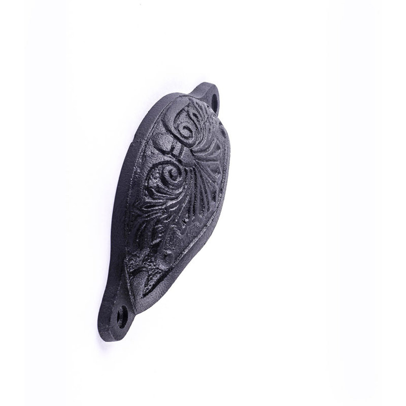 Antique Black Wrought Iron Floral Cup Pulls with Mounting Hardware