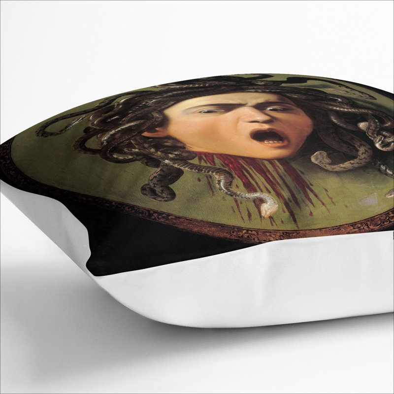 The Head Of Medusa Square Throw Cushion, 40cm H x 40cm W x 15cm D, White
