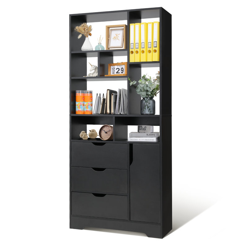 Bibliothèque de rangement 70,9 "avec portes, bibliothèque avec tiroir, armoire, Noir