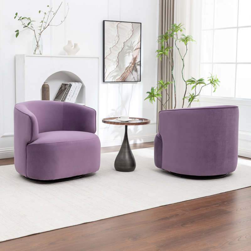 Tybias Upholstered Swivel Barrel Chair, Purple