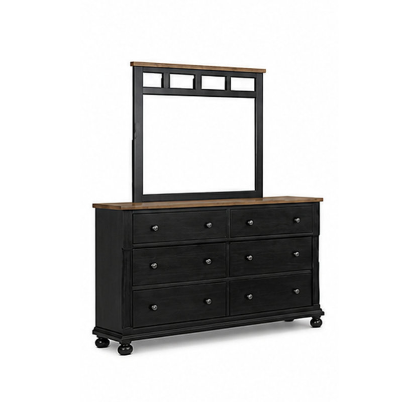 Ensemble de chambre avec grand lit 5 pièces Ginie, 2 tables de chevet USB, chêne brun rustique noir
