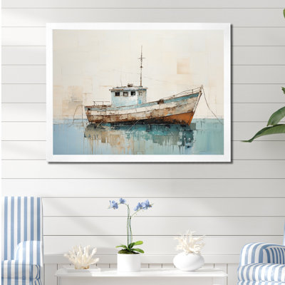 Minimalisme, bateau de pêche sur la plage I, impression sur toile