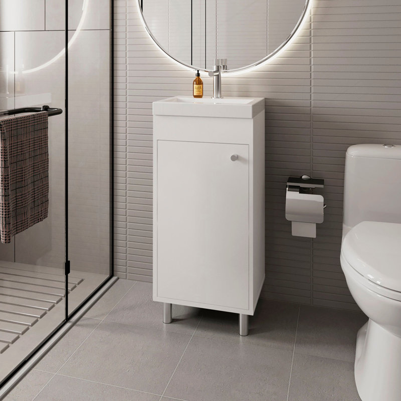 Meuble-lavabo blanc avec 1 porte et 2 tablettes de rangement