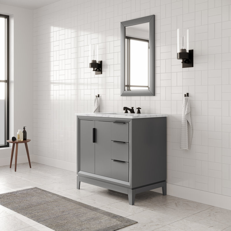 Elizabeth 36" Single Bathroom Vanity Set with Mirror, Standard, Cashmere Gray