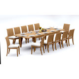 9 Pcs Grade-A Teak Wood Dining Set: 122" Caranas Double Extension Rectangle Table And 8 Lagos Armless Chairs #11LG2900