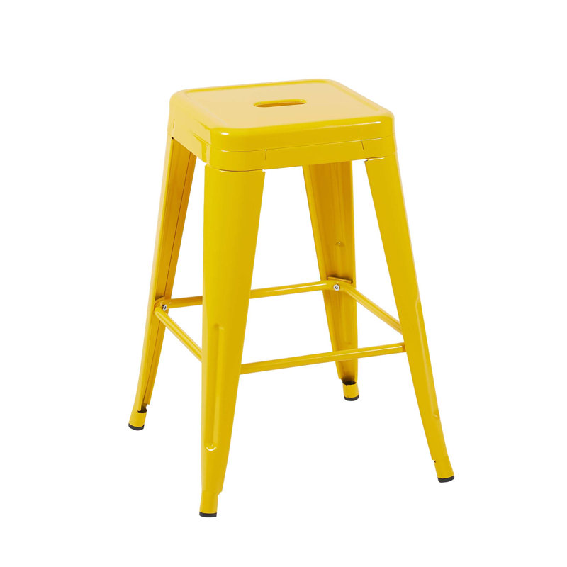 Backless Metal Bar Stools - Non-Stackable & Tool-Free Assembly Design, Yellow