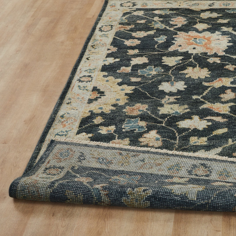 Amaris Charcoal Ivory Hand-Knotted Wool Area Rug, Rectangle 2' x 3'