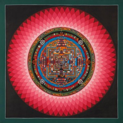 Kalachakra mandala avec lotus (Thangka sans brocart) | Or 24 carats