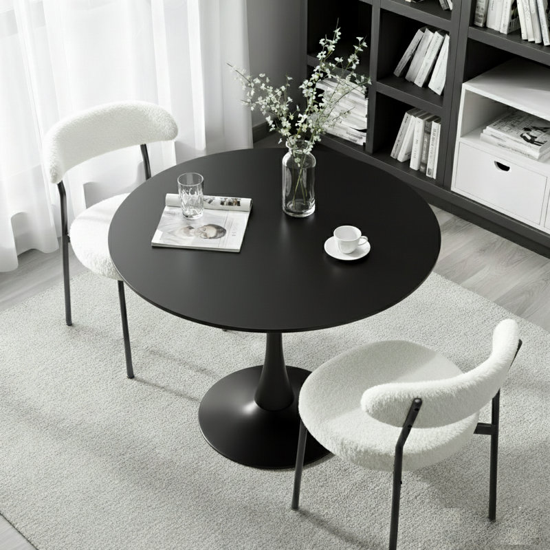 Ensemble de table de salle à manger rond avec 2 chaises, Blanc/Noir, Noir