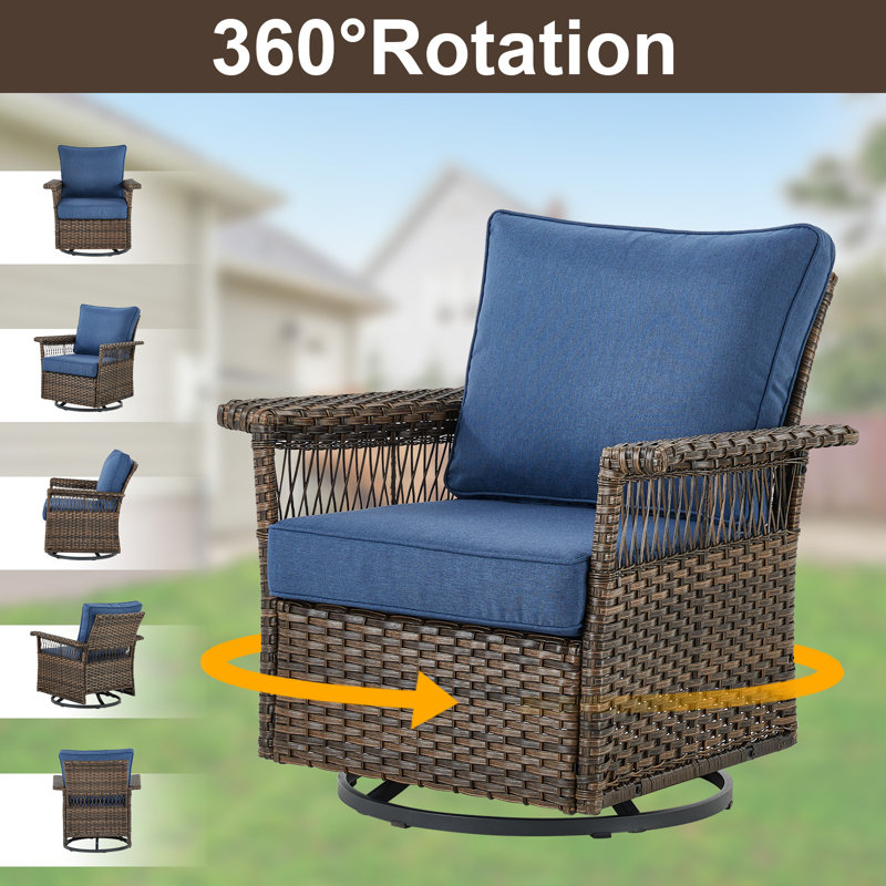 Anferney 7 - Person Outdoor Seating Group with Cushions and Ottomans, Blue
