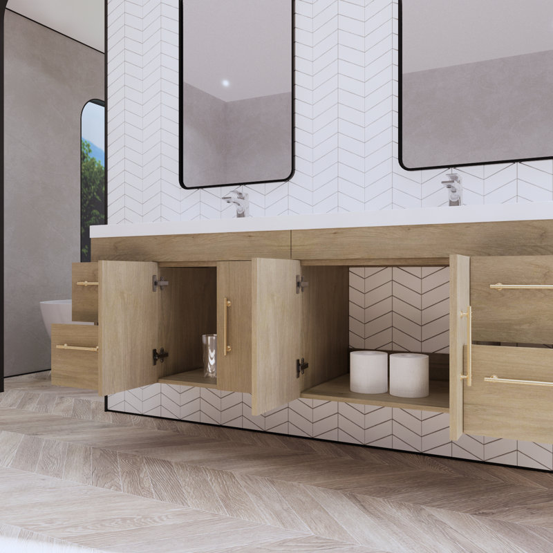 Ensemble de meuble-lavabo double mural 70,5 "Bensley, Chêne blanc