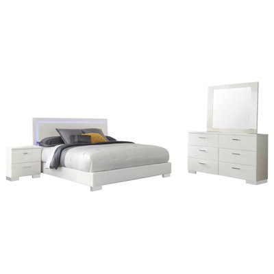 Dulcey White High Gloss 4-Piece Queen Bedroom Set