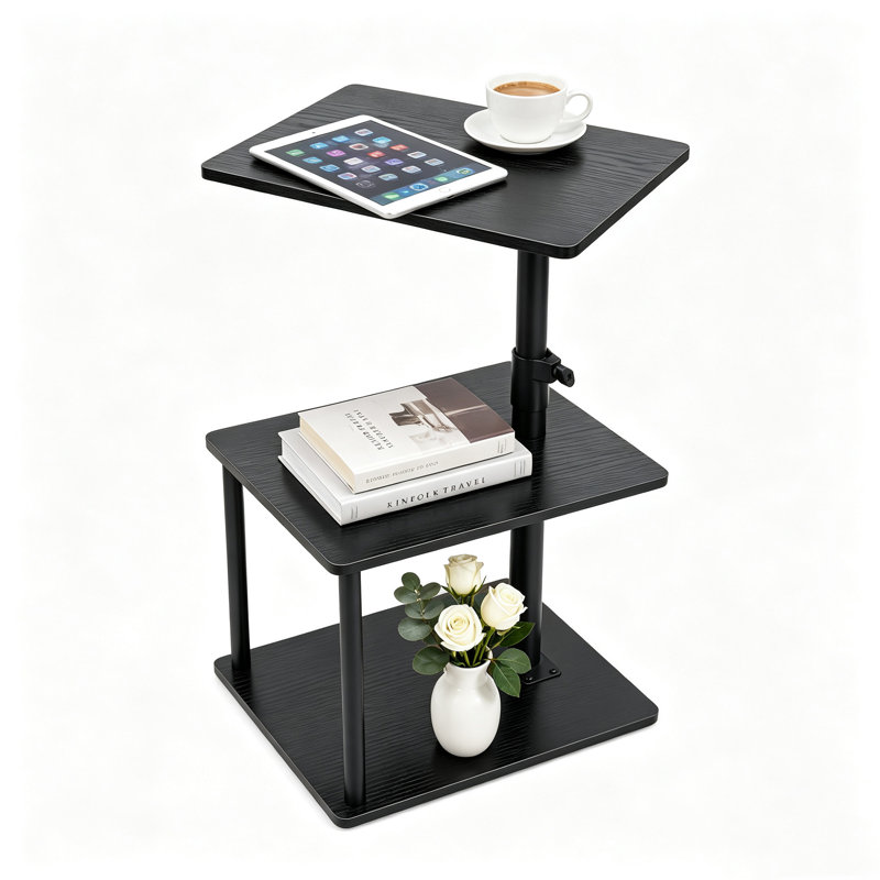 Table de bout pivotante en forme de C avec rangement, réglable en hauteur pour le salon, Noir