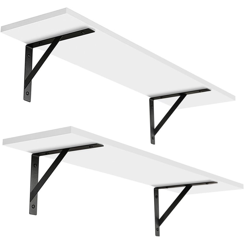 Long Wall Mounted Shelves Set Of 2 - Extra Large Floating Shelves With Sturdy Metal Brackets For Living Room, Bathroom, Bedroom, Kitchen - Heavy Duty Wall Storage Ledges