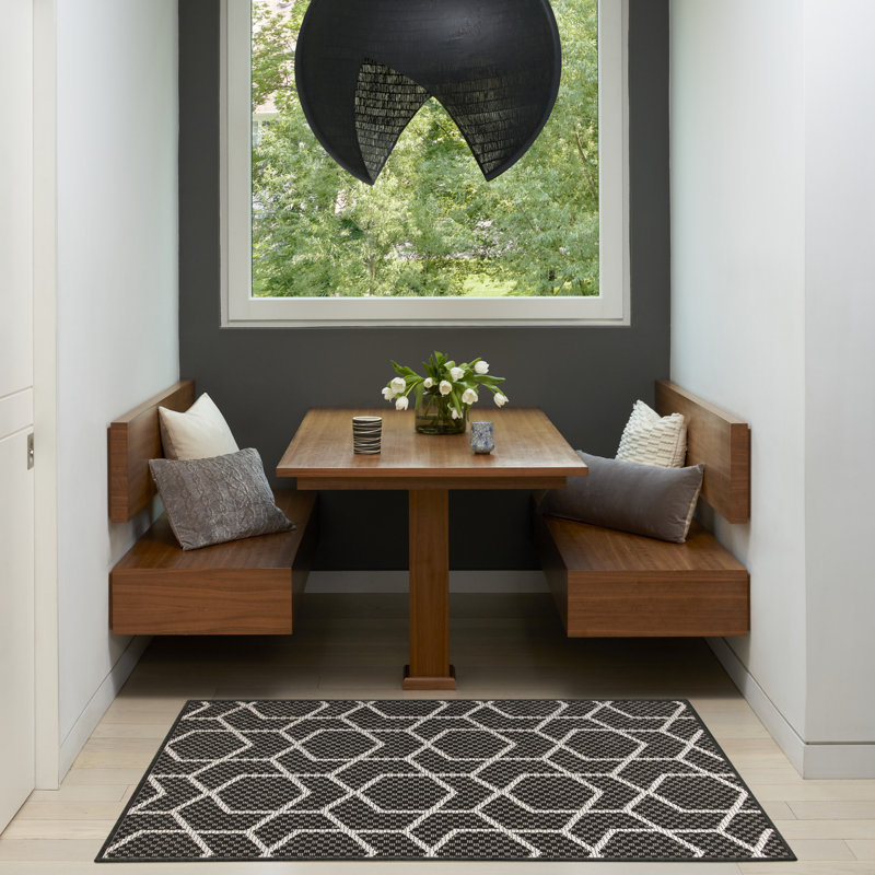 Tapis intérieur / extérieur moderne Reidy, Rectangulaire 3 pi x 5 pi, Noir