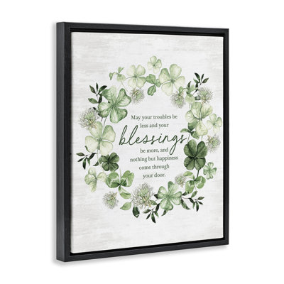 Clover Wreath Blessing Framed Floater Canvas Wall Art by Lettered and Lined