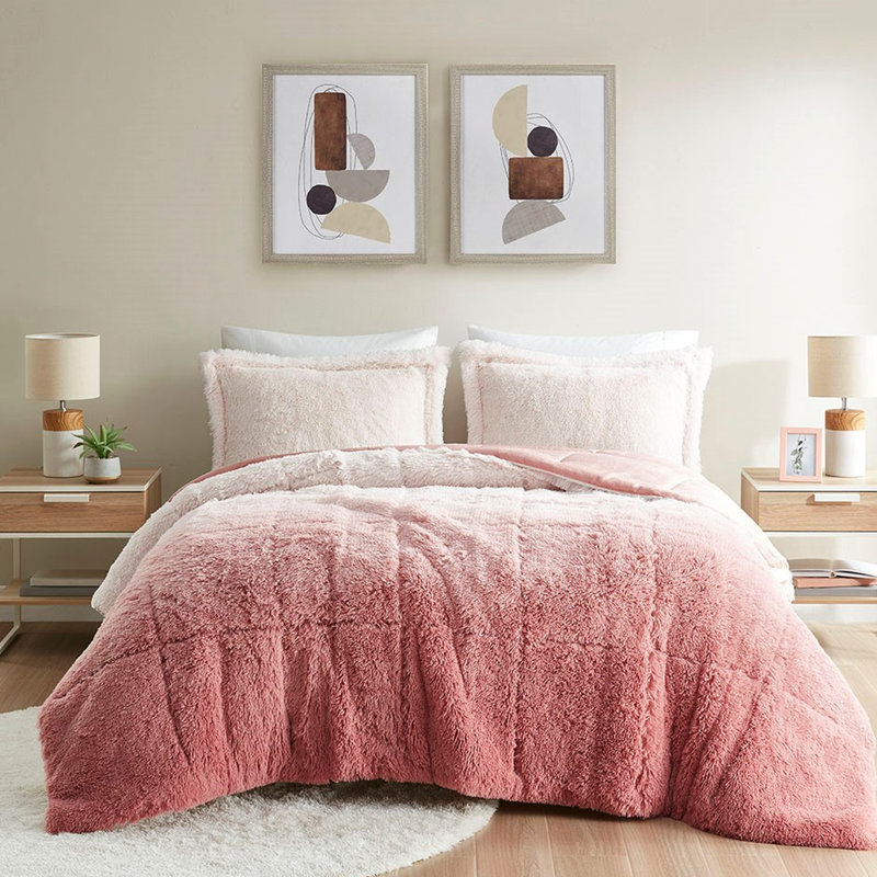 Édredon en fausse fourrure Blush Warm - simple / simple TG, dégradé, doux, confortable, lavable à la machine