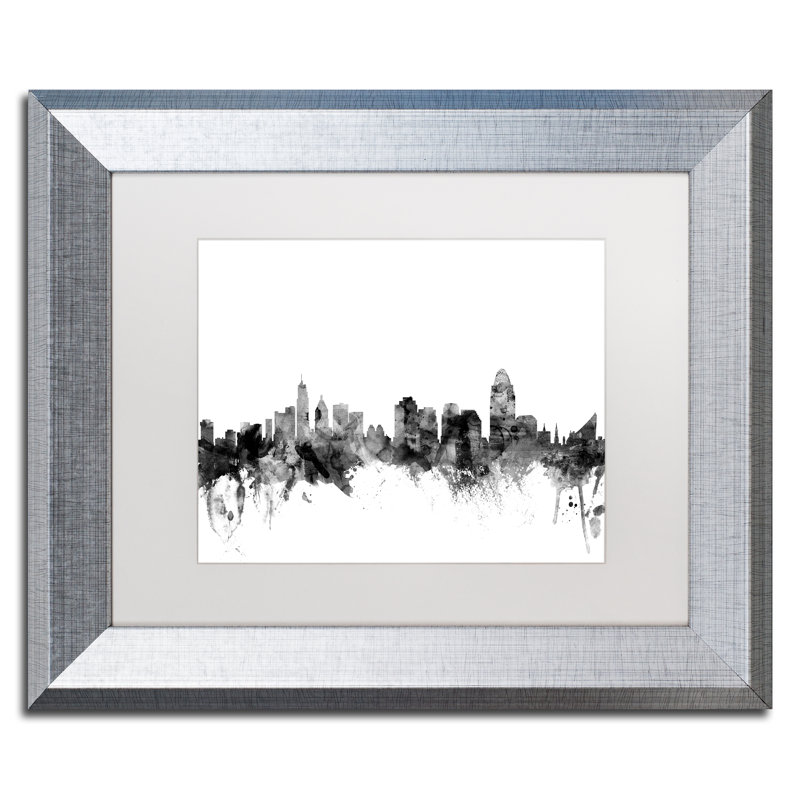 « cincinnati horizon b&w », impression encadrée, H 11 po x l 14 po x P 0,5 po, Blanc