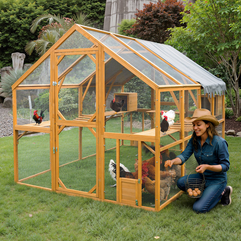 Grand parc pour poulailler de 110 po avec enclos imperméable, H 60 po x l 110 po x P 75,2 po, Jaune