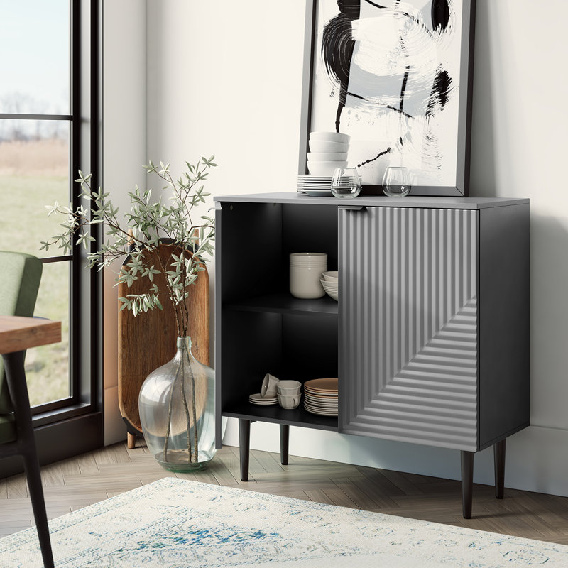 Arkayla 35" H 2-Door Fluted Accent Cabinet with Adjustable Shelves, Gray