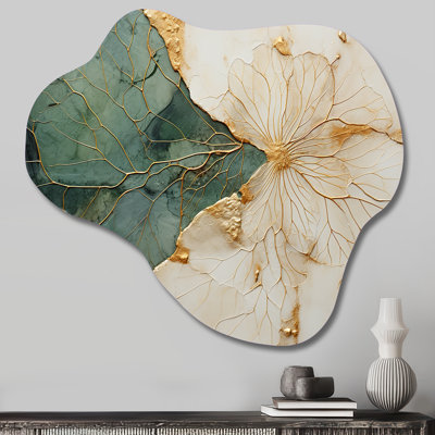 Green Gold Minimalism Poteries I - Cloud Abstract Spirals Metal Wall Art, Asymmetrical Metal Wall Sculpture Print