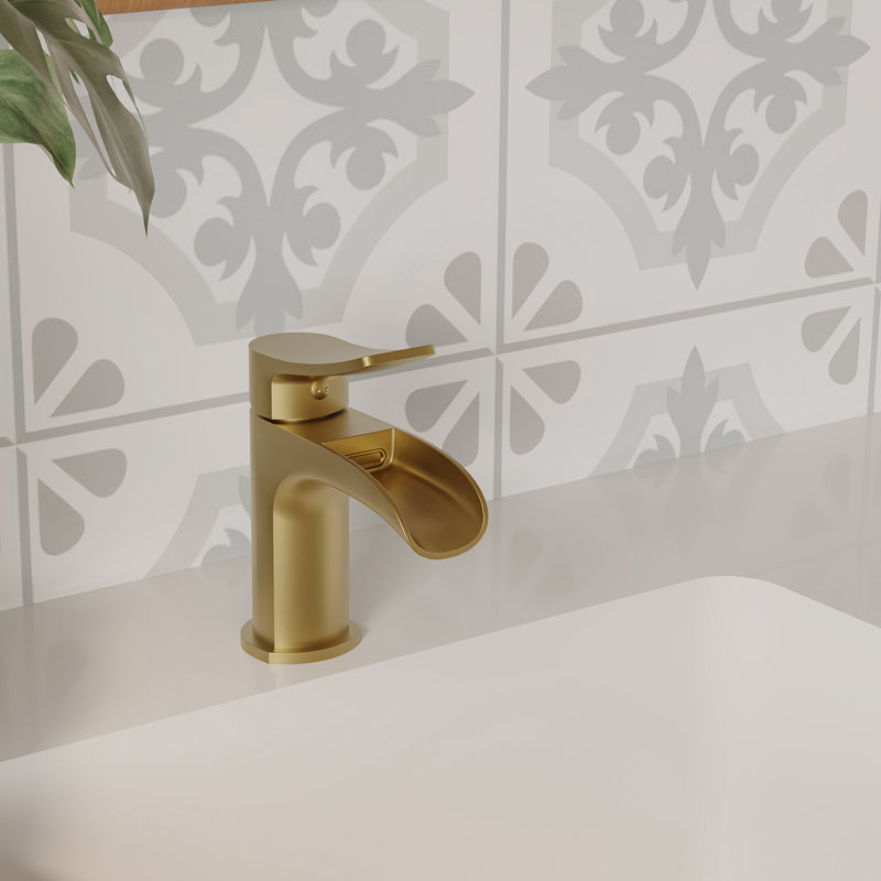 Single-Hole Single-handle Bathroom Faucet with Drain Assembly, Brushed Gold