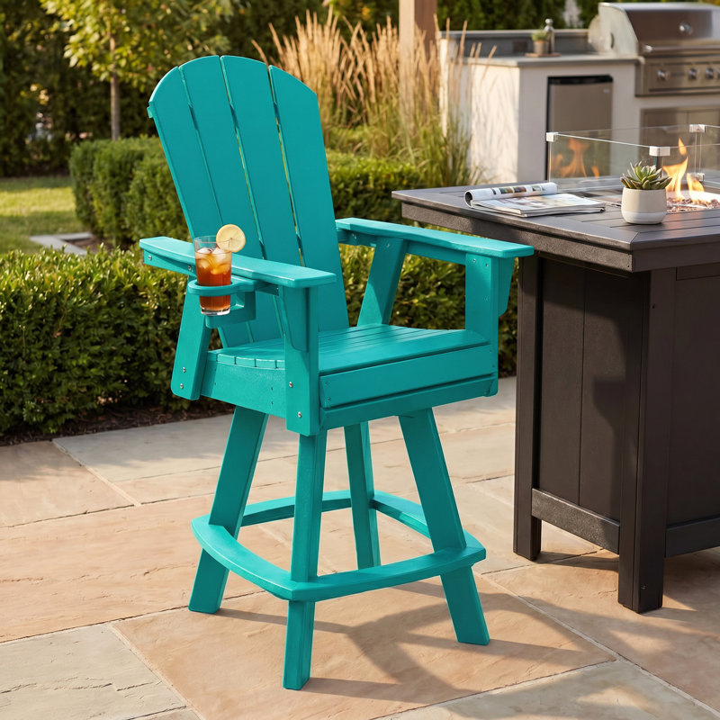 Chaise de bar pivotante Adirondack avec porte-gobelet, Teal, 29.5"