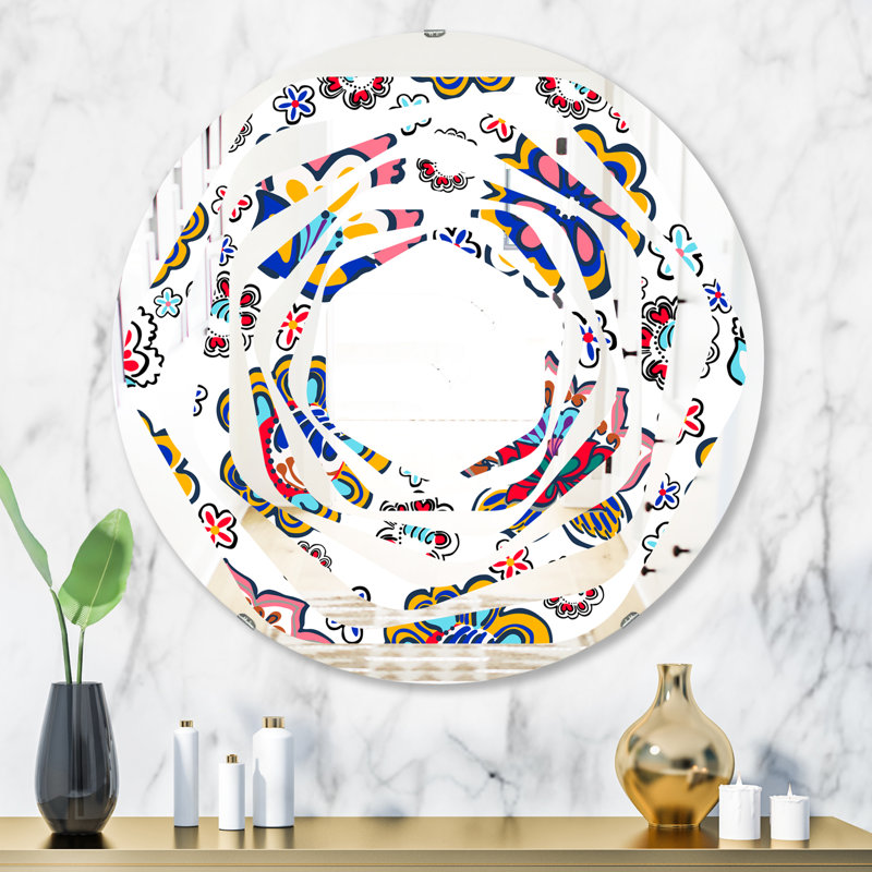 Miroir mural Whirl Coastal, H 31,5 po x l 31,5 po, Tourbillon de fleurs dessinées à la main II