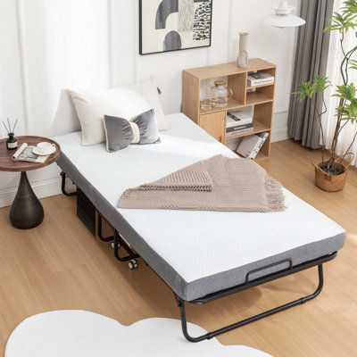 Lit pliant avec matelas, lit pliable sportif avec housse de rangement, lit Srollaway pour adultes avec matelas en mousse à mémoire de forme et structure en métal, lit d'invité de taille Scot sur roulettes, 75 x 45 po