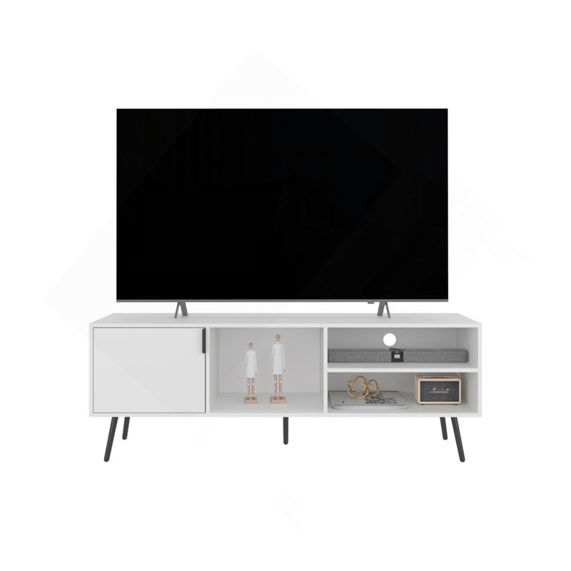 Meuble télé, 1 porte, 3 tablettes, Blanc